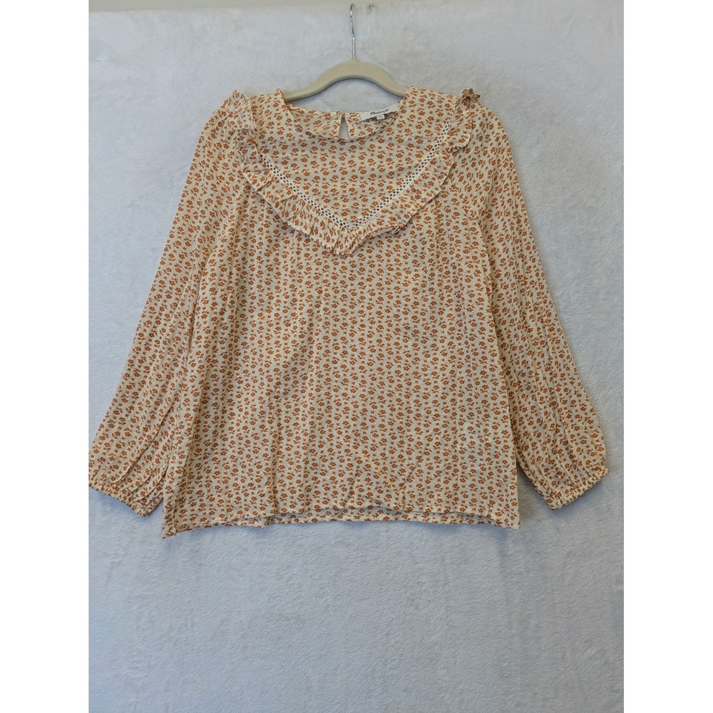 Madewell Women's Tiny Floral Print Ruffle Neck Long Sleeve Blouse XS